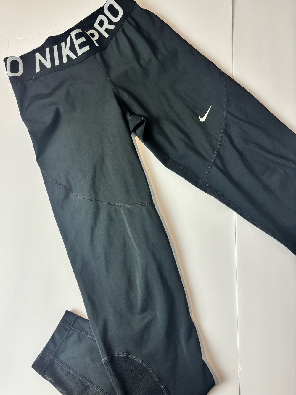 Nike Black Pro Leggings with White Swoosh Dri-Fit Tight Fit- Size SMALL